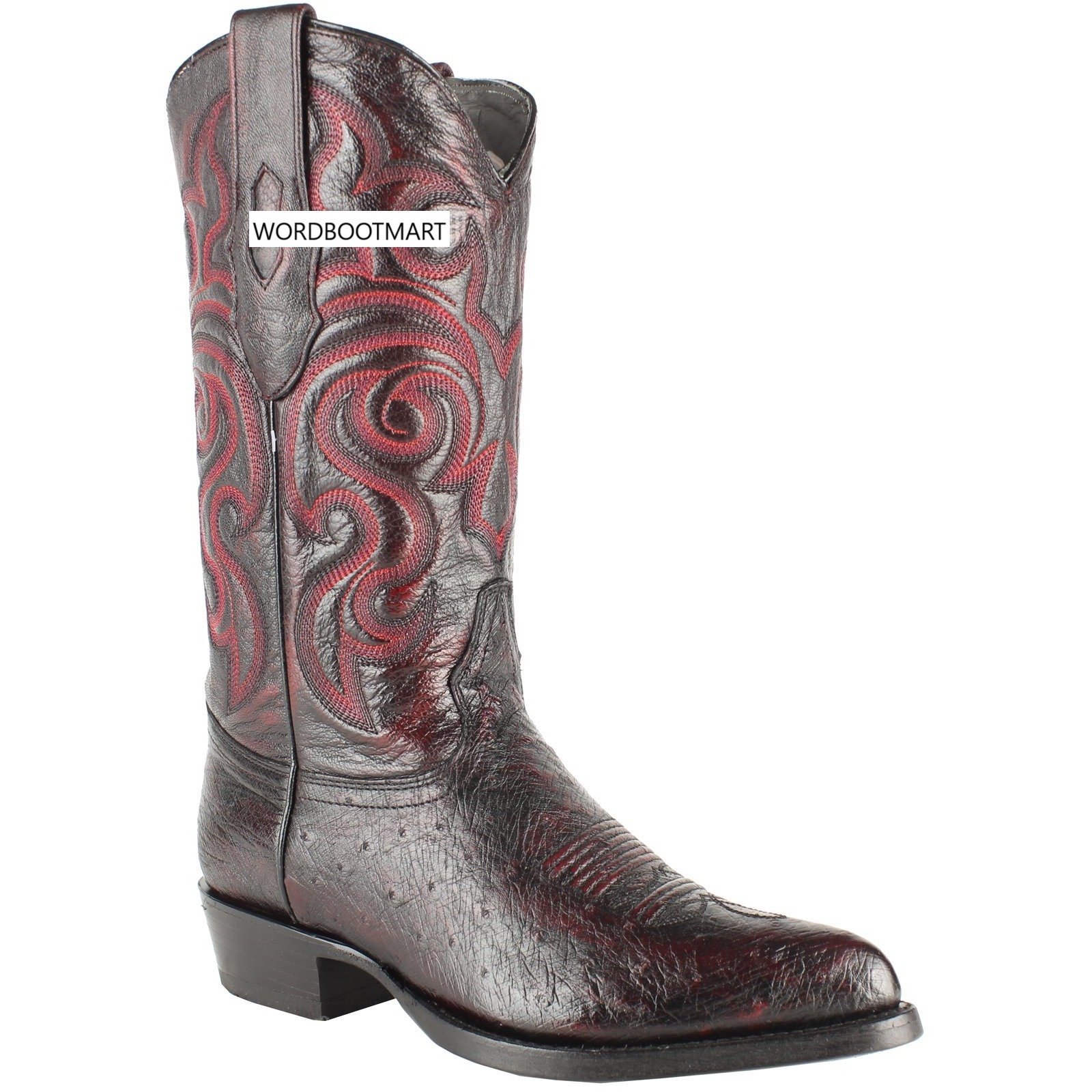 Pre-owned Los Altos Boots Los Altos Cherry Genuine Smooth Ostrich Western Cowboy Boot J-toe (ee) 999718