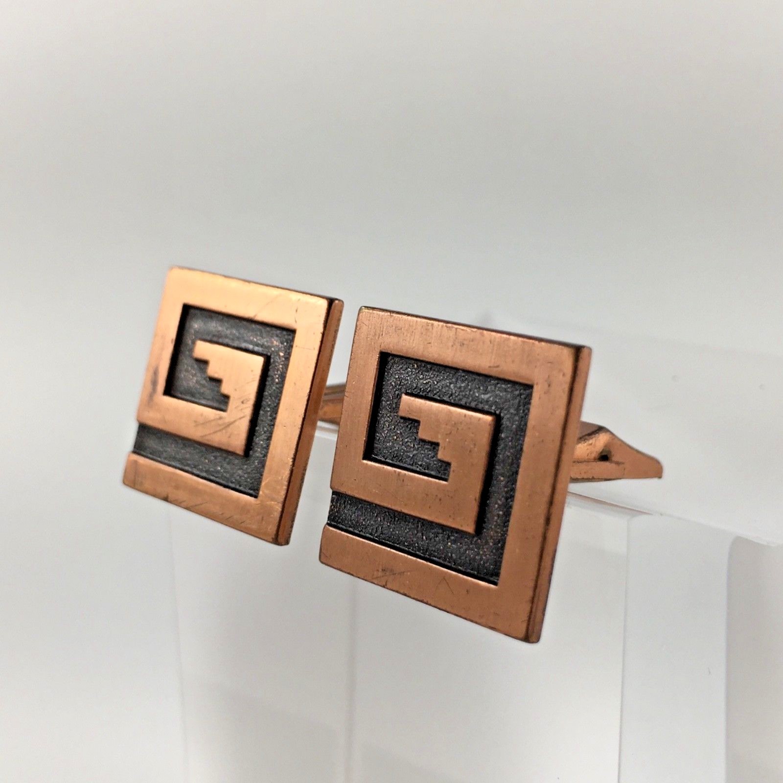 Vintage Copper Tone Cuff Links Cufflinks Mid Century Modern MCM Geometric Gift