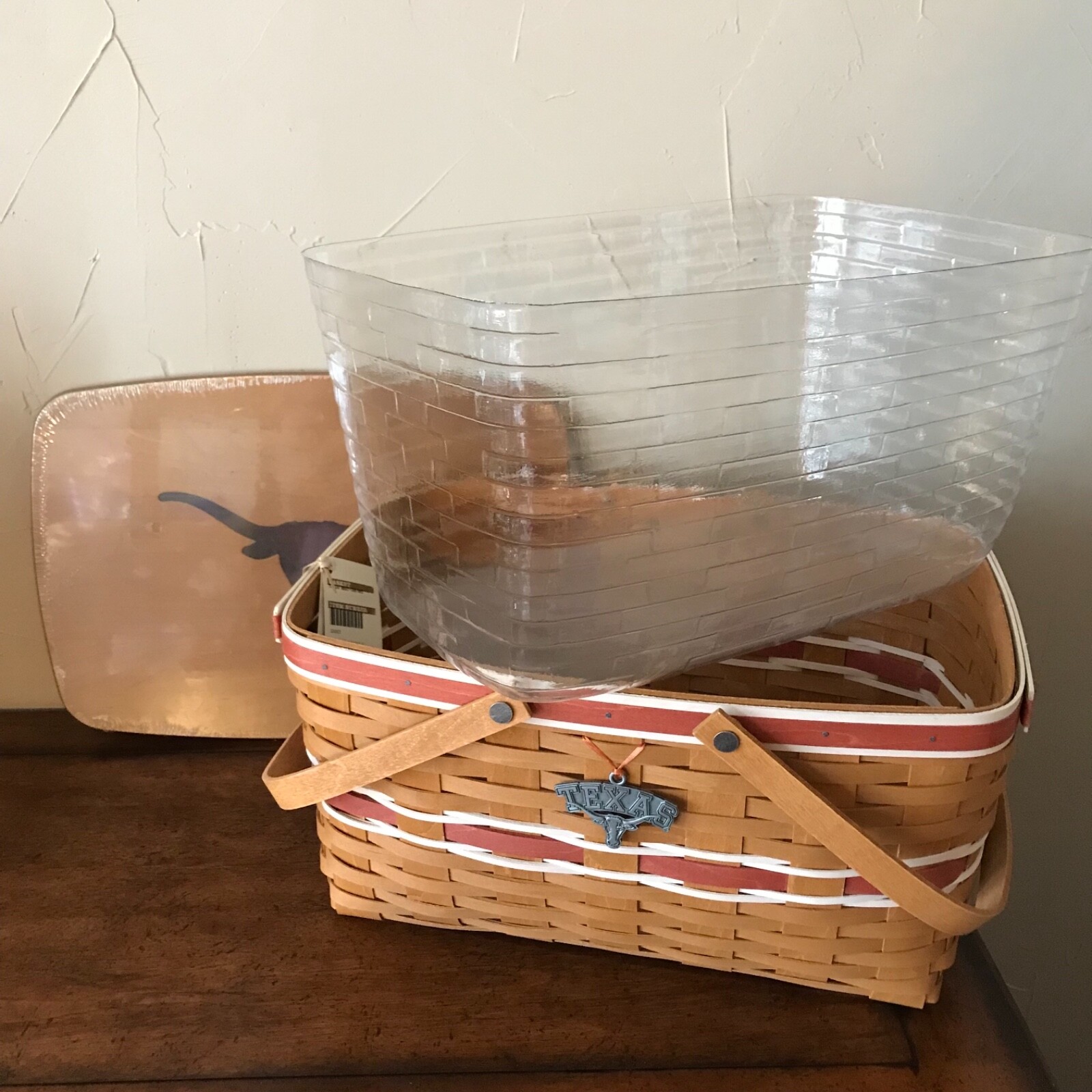 Longaberger Texas Longhorns Large Market Basket, Lid, Protector, and Tie-on