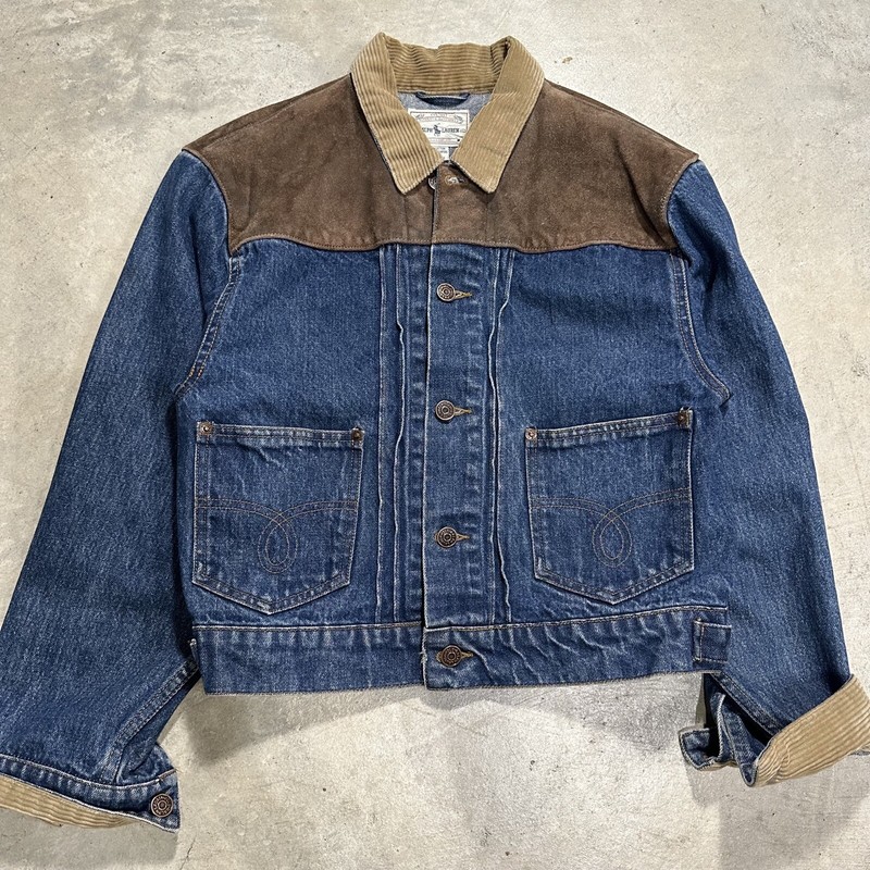 VTG Ralph Lauren Dungarees Trucker Suede Corduroy Jean Denim Jacket MEDIUM
