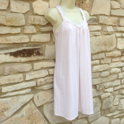 Eileen West Nightgown X-Small Pink White Floral Striped Sleeveless Cotton Knit