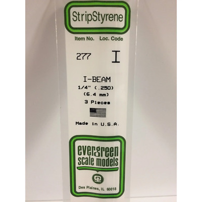 Evergreen 277 Styrene Plastic I Beam 0.250'' 6.4mm x 14'' (3)
