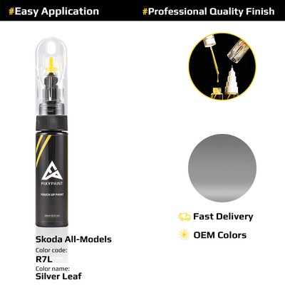 Touch up Paint for Skoda Code: R7L Silver Leaf Fast Drying Scratch Repair