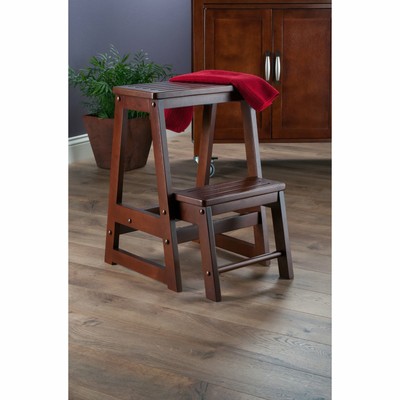 Step Stool Antique Walnut Wood Winsome Folding Kitchen Chair Ladder Solid Bench