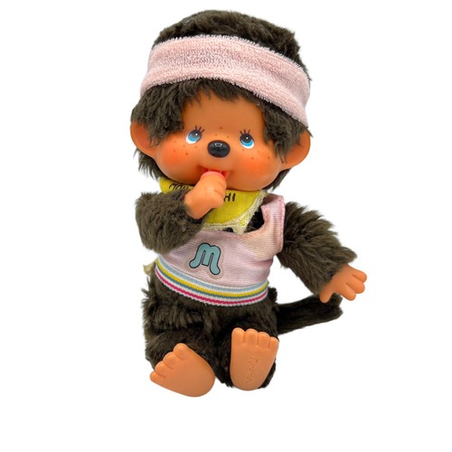 1974 Japan Monchhichi Sekiguchi Monkey Yellow Bib Pink Top