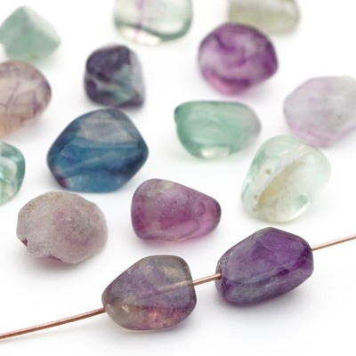 16 small multicolor fluorite nugget beads semiprecious stone ranges 10mm to 15mm