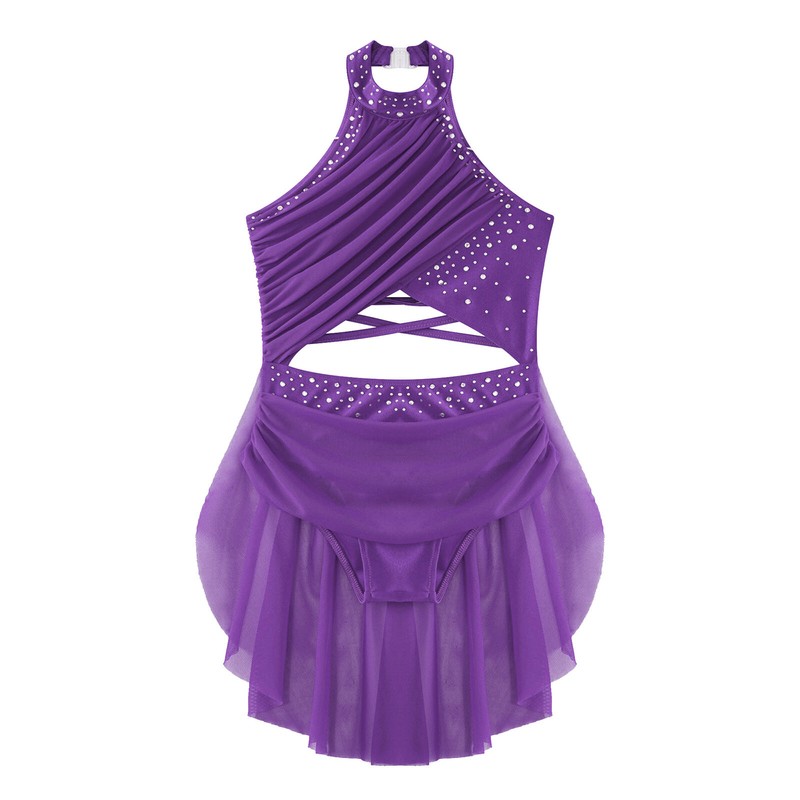 Women Adult Ballet Lyrical Dance Dress Figure Ice Skating Leotard Dress Mesh Con - Foto 7