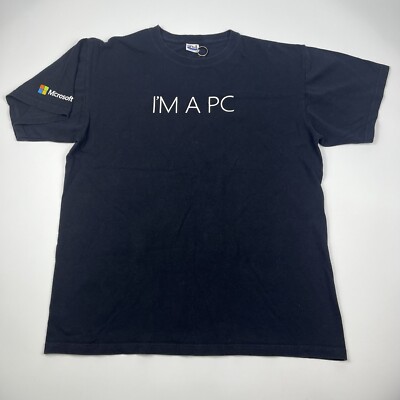 Vintage Y2K Microsoft Promo I'm A PC Black T-Shirt Humor 2000s Men's Large 22x27
