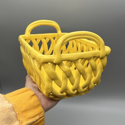 LATTICE WEAVE BREAD BASKET Napkin Holder YELLOW POTTERY DECOR Artistic Accents