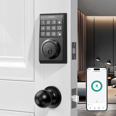 Keyless Entry Door Lock 100Code Smart Deadbolt App Anti-Peeping Password+Handle
