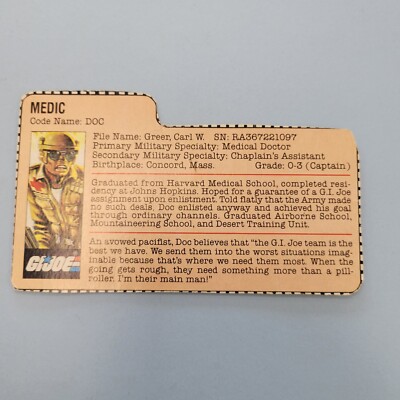 Vintage 1983 G.I. Joe DOC v1 File Card Back Filecard Medic '83 ARAH (BKB)