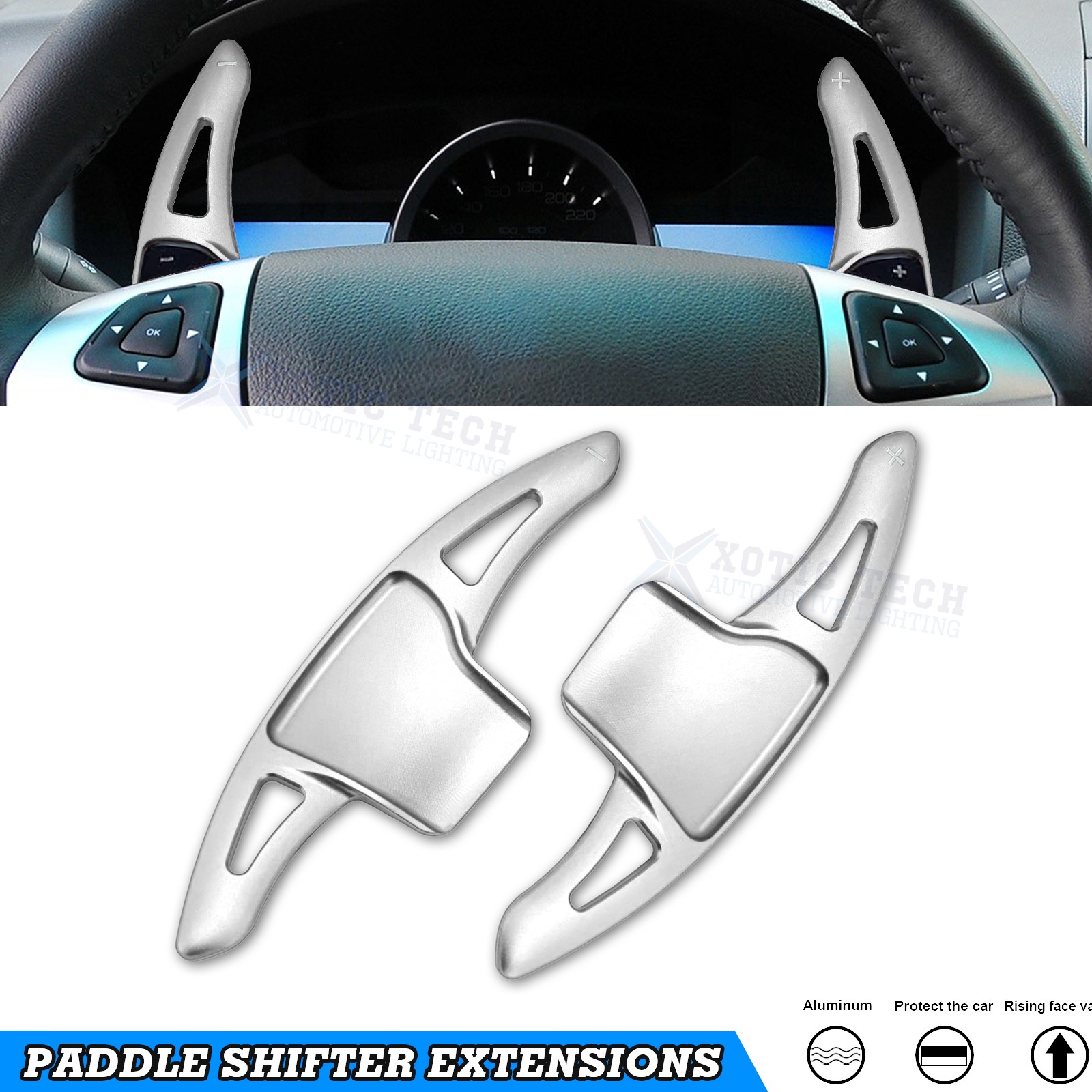 For Ford Explorer 2013-19 Silver Add-on Shift Paddle Extension Cover Decor Kit