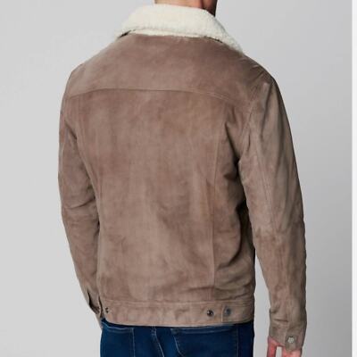Pre-owned New York Blank Nyc Men's Brown Suede Jacket W/ Cream Sherpa Lining, “into The Wild”, M In Ivory