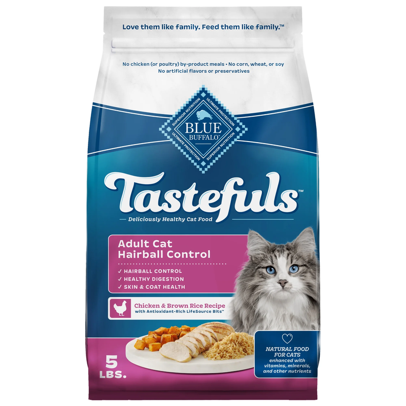 Tastefuls Dry Cat Food, Hairball Control, Chicken and Brown Rice, 5-Lb. Bag