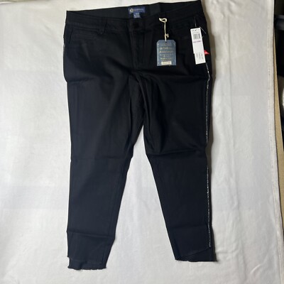 Democracy ''Ab'' Solution Jeans Womens 22W Black Denim Rhinestone Slimming Raw Hem