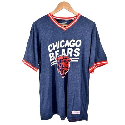 Mitchell & Ness Chicago Bears Ringer T Shirt 2XL Heather Navy Blue Distressed