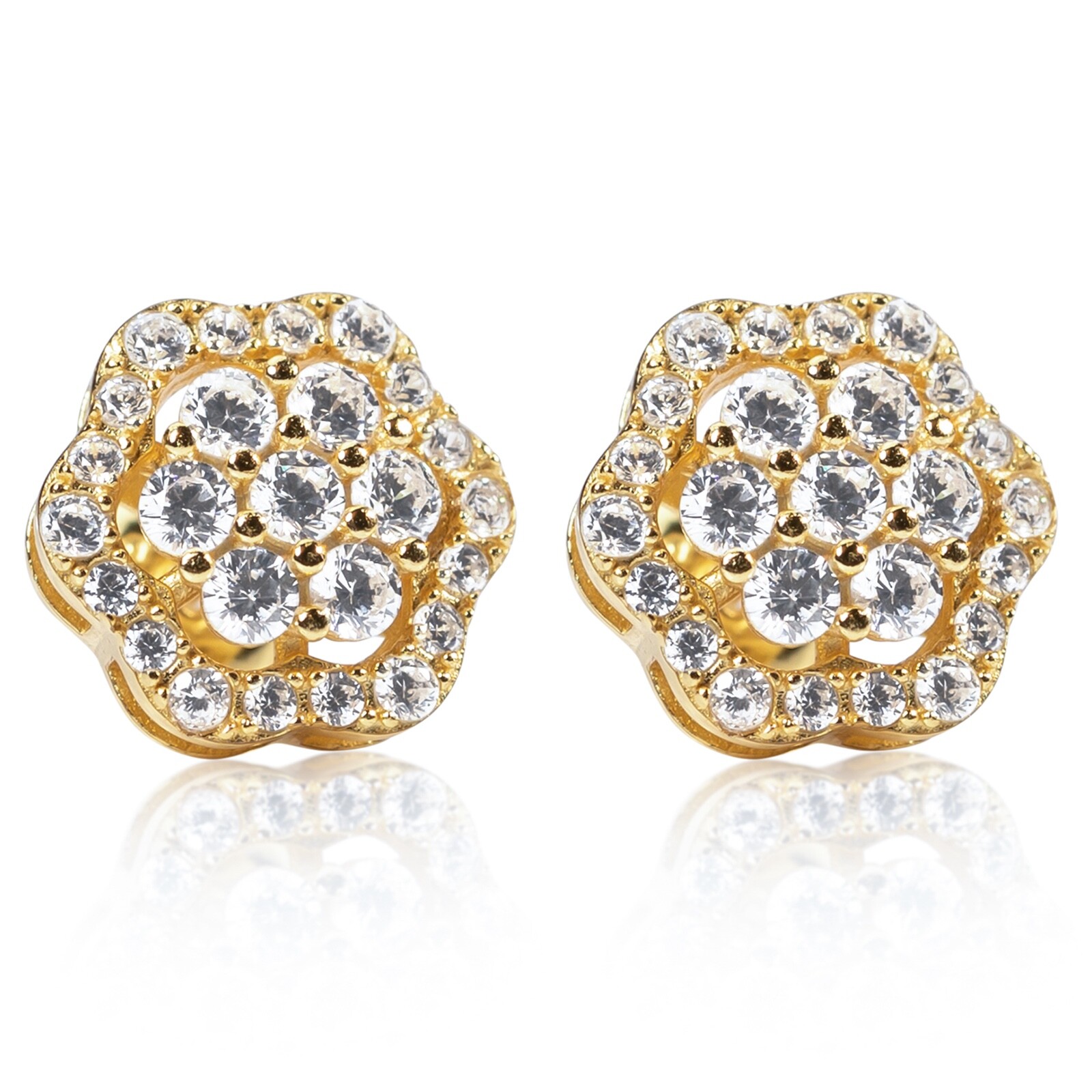 Yellow Gold 925 Sterling Silver Iced Cz Flower Cluster Hip