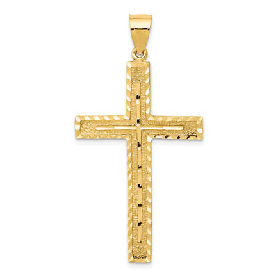 14k Polished and Textured Diamond-cut Latin Cross Pendant K6169