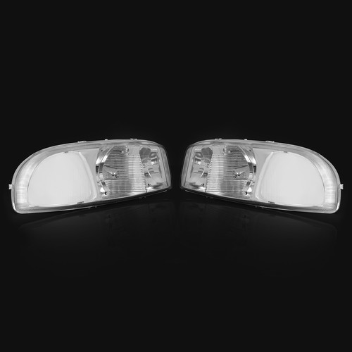 For GMC Sierra 1500 2500 99-07 Chrome Headlights+Bumper Clear Reflector Lamps