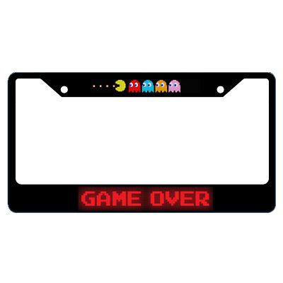 Pac-Man Ghosts & GAME OVER Acrylic Black Carbon Steel License Plate Frame 2-Hole