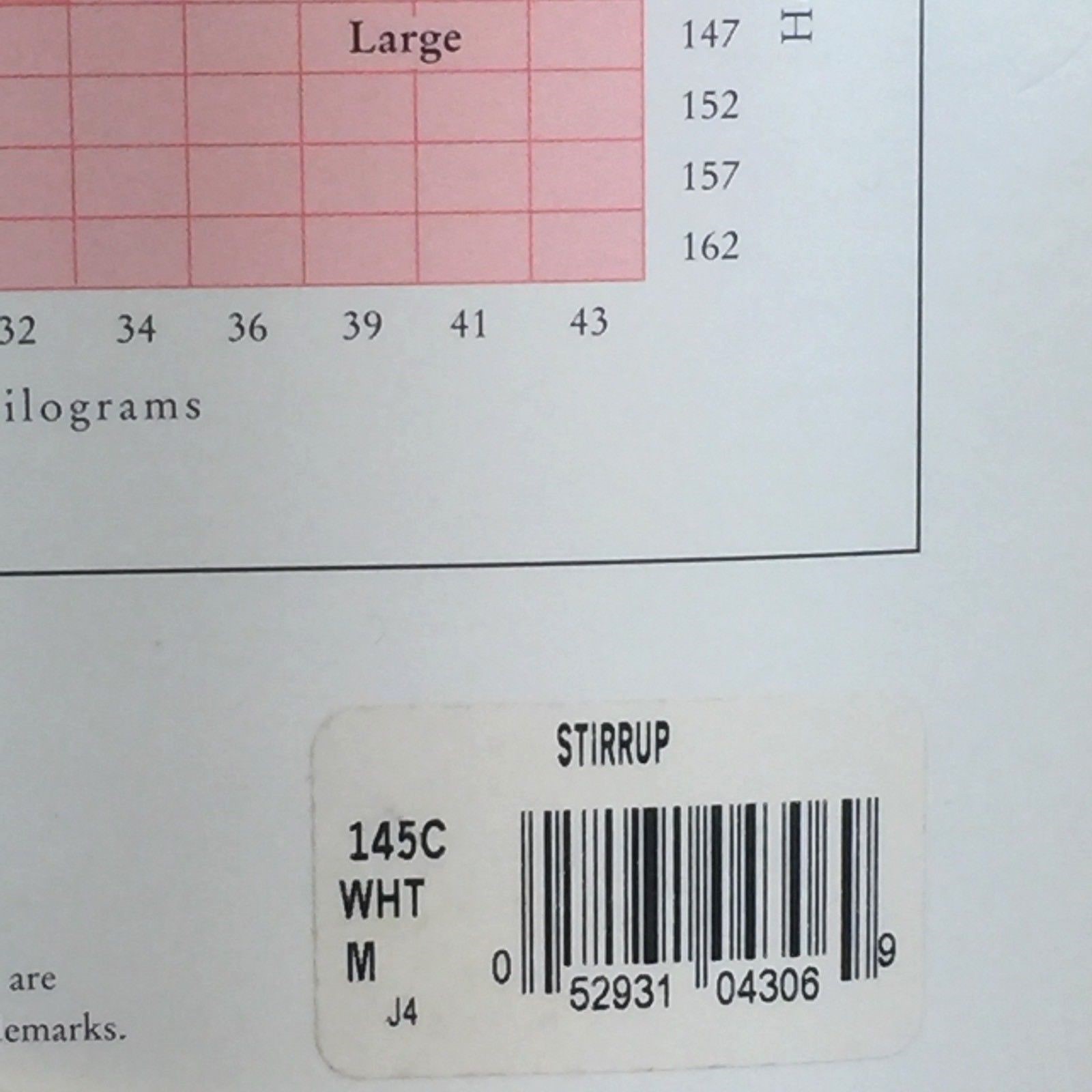 Capezio Hold & Stretch Stirrup Tight White Size Medium 60-85lbs 44-58