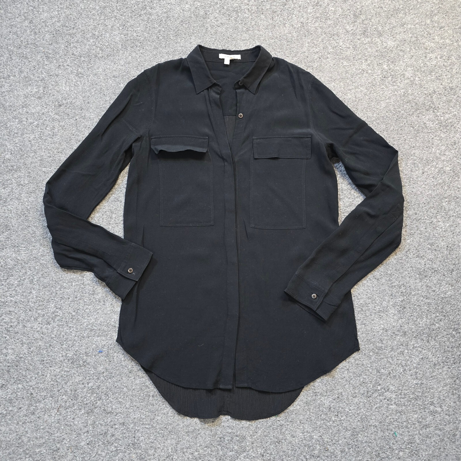 Helmut Lang Top Women XS Black Silk Lined Button Up Long