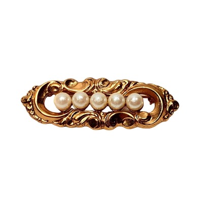 Vintage Small Gold Tone Brooch Pin Faux Pearl