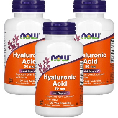 Now Foods, (3 упаковки) гиалуроновая кислота, 50 мг, 120 растительных капсул