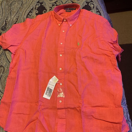 Vintage Polo Ralph Lauren 100% Linen Shirt Blue XL Pink