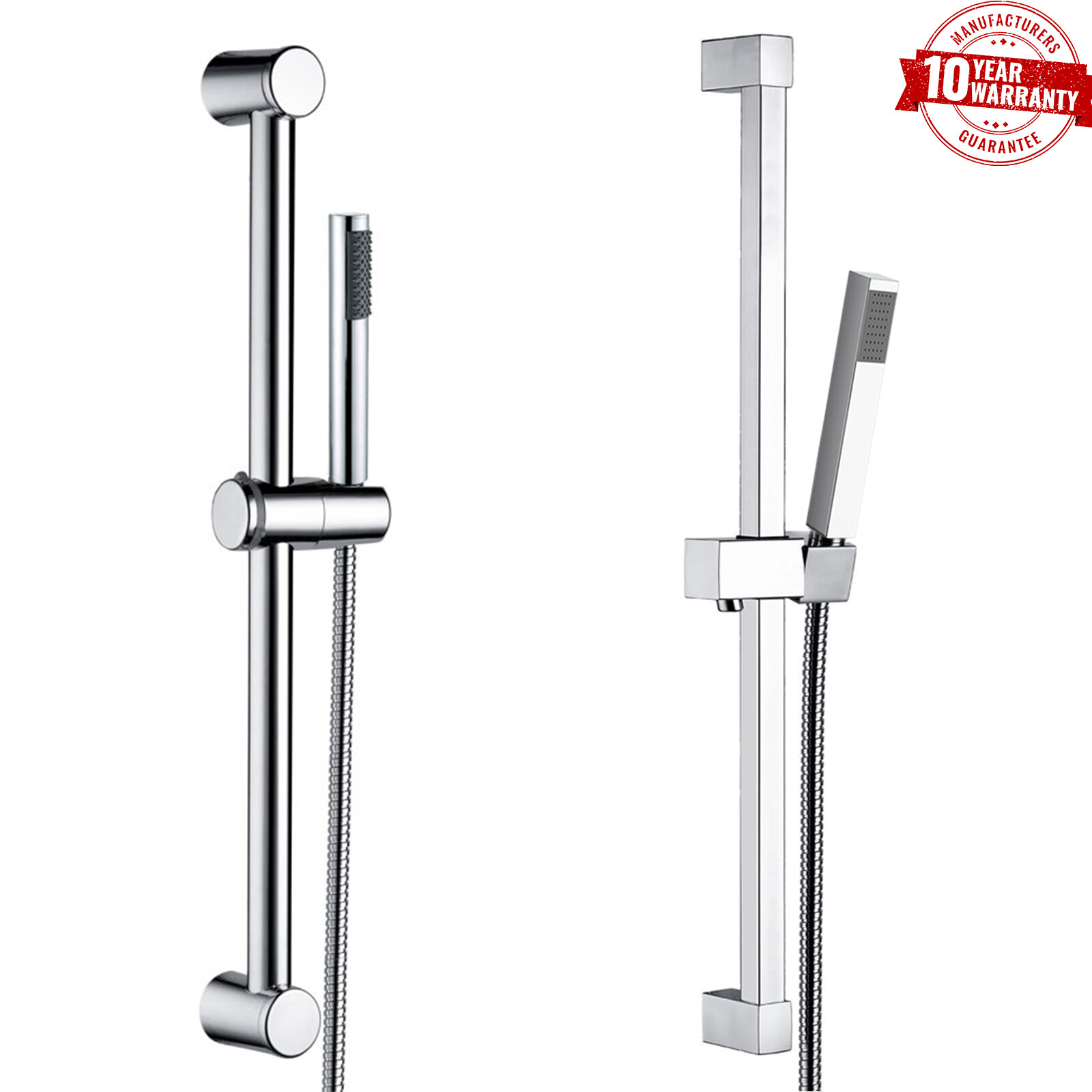 Adjustable Chrome Slider Shower Rail Riser Square / Round Bathroom Head