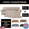 PrinceDeco T Cushion Sofa Slipcover 4 Pieces Sofa Covers for T Cushion Sofa Soft Couch Cover Sofa Slip Covers Furniture Covers with 3 Individual T Cushion Shape Seat Covers Machine Washable, Sand