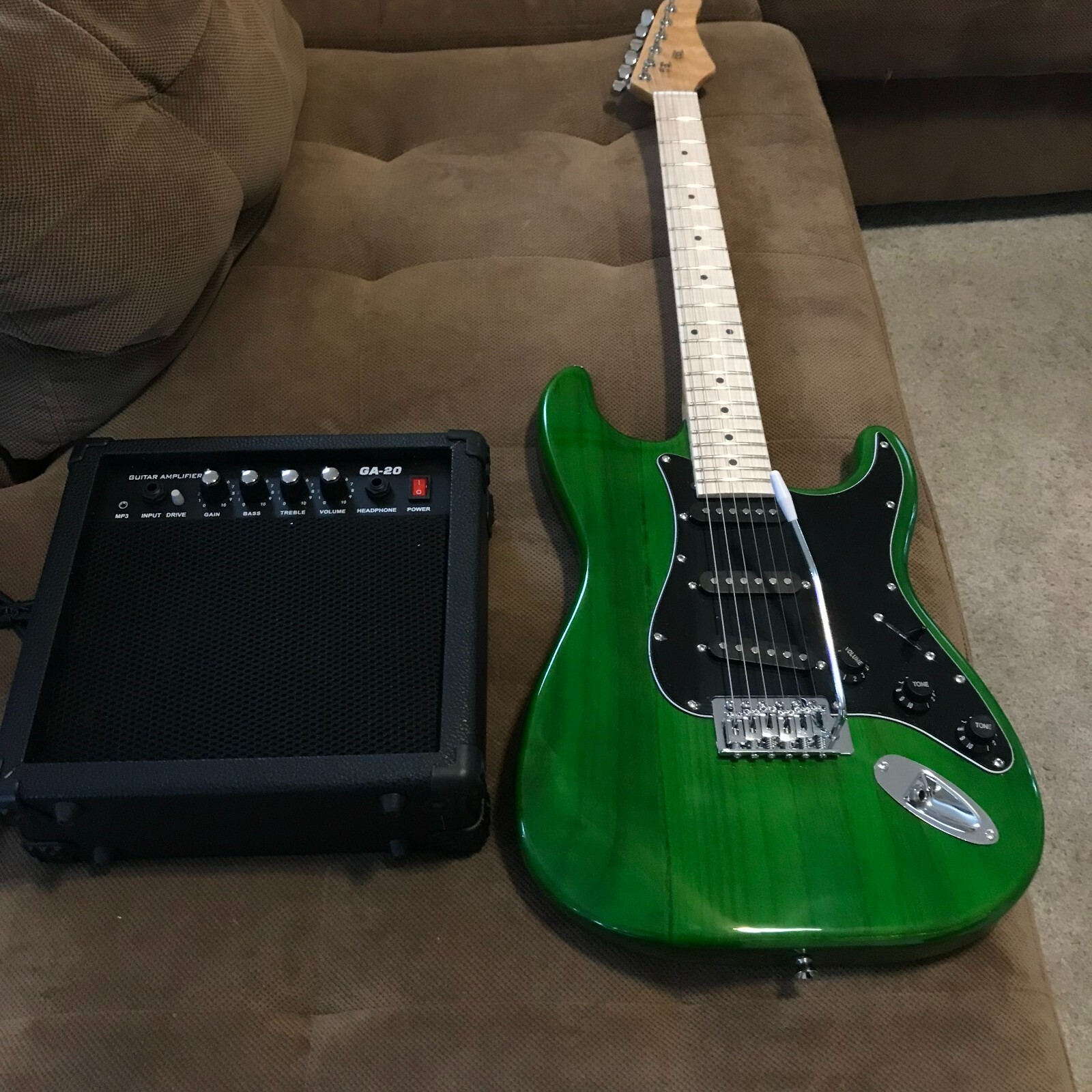 Full-Size Green Electric Guitar Starter Package with 20-Watt Amp and Accessories