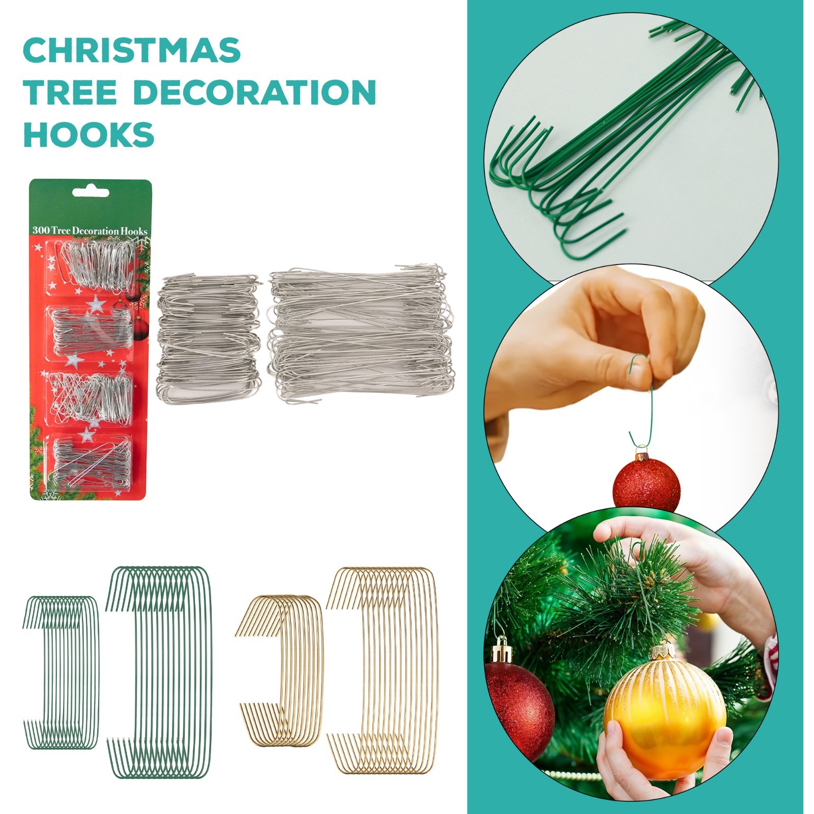 Crochets De Hanger 300x En Fil Argenté Décorations De Boules De Noël Xmas