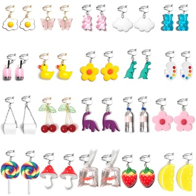 20 Pairs Clip On Earrings Weird Funny Earrings Gummy Bear Duck Water Bottle Fish