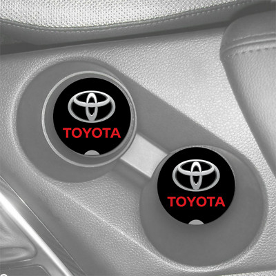TOYOTA LOGO BLACK RED DESIGN CUSTOM SANDSTONE CAR COASTERS ABSORBS SET (2) 