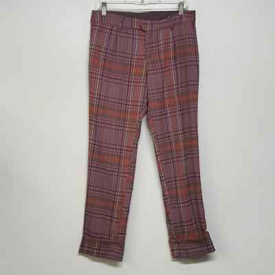 Free People All For Me Purple Plaid Rolled Hem Slim Straight Leg Women's Size 2