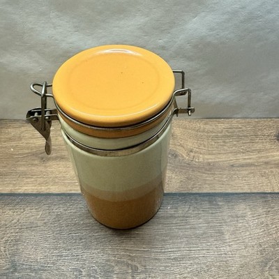 Vintage Keramik Vorratsglas mit Bügelverschluss - 70er Retro - orange/braun Deko