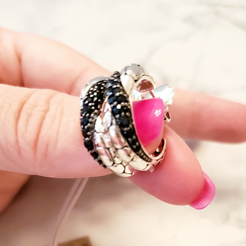 Pre-owned Kali $650 | John Hardy Silver  Lava Small Hoop Earrings Pave Black Sapphire