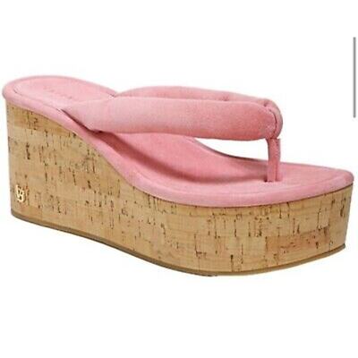 Veronica Beard Pink Geno Suede Wedge Thong Sandal Size 8M New Without Box