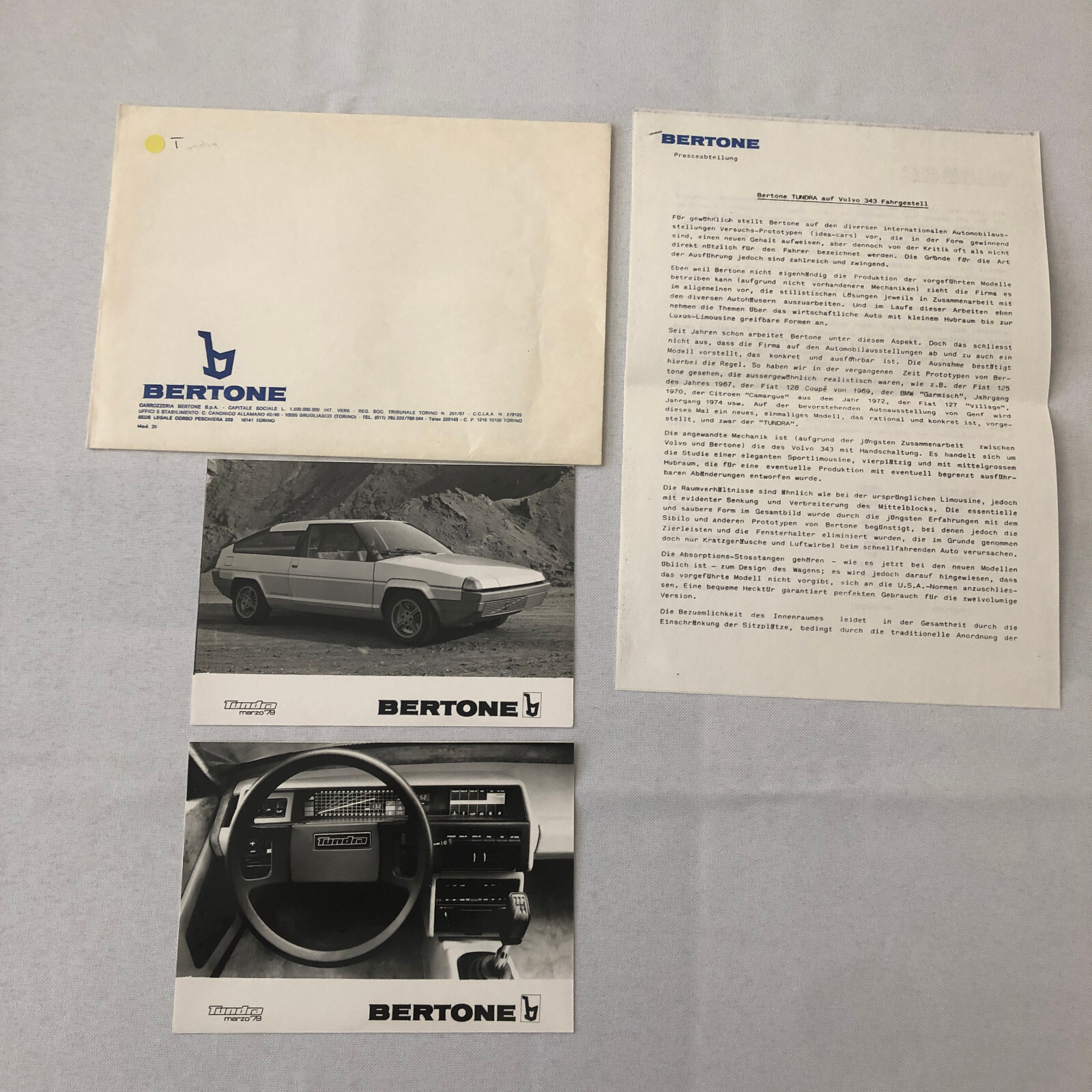 1979 Bertone Tundra Volvo 343 Concept Car Prototype Press Kit Photos