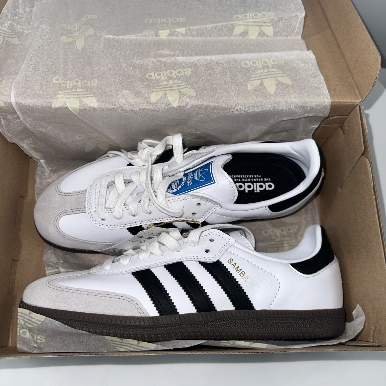 adidas Samba ADV Mens Shoes Size 7.5, Color: White/Black/Brown-White
