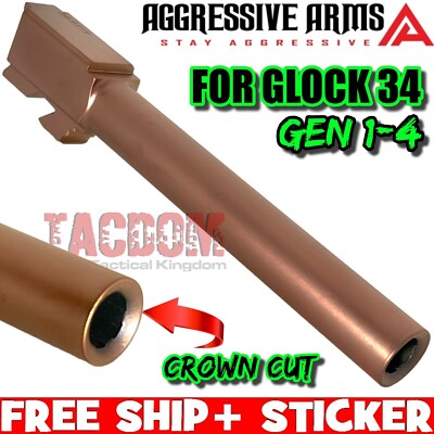 AGGRESSIVE ARMS COPPER ROSE Match Barrel GL0CK 34 Gen 1 2 3 4 TARGET CROWN 9mm