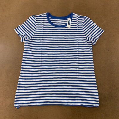 Old Navy Women's Size Large Blue White Stripe Short Sleeve Tuck In Tee NWT