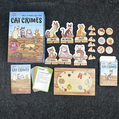 ThinkFun Cat Crimes Logic Game Open Box 40 Crimes To Solve COMPLETE