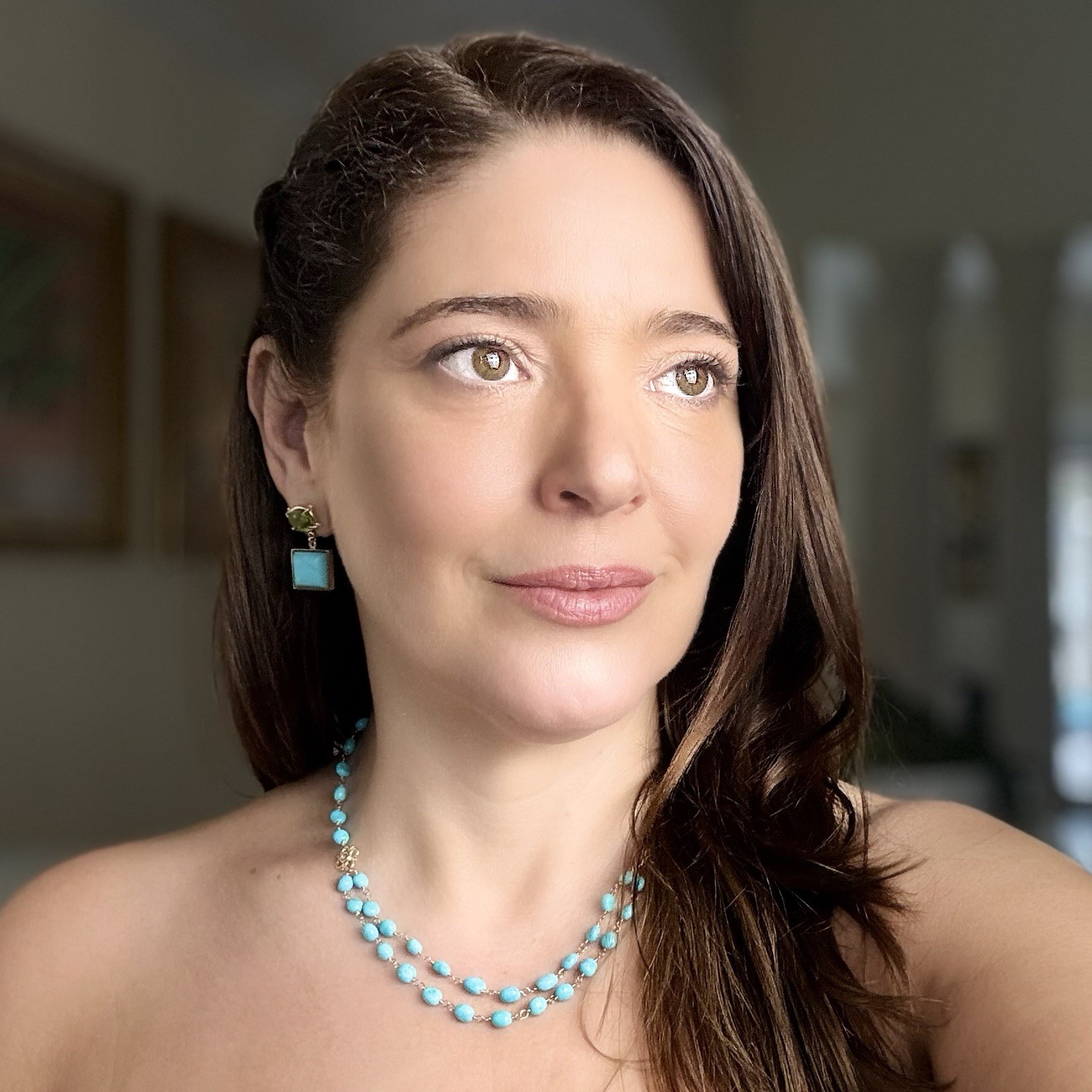 14k Yellow Gold Genuine Sleeping Beauty Turquoise Handcrafted Necklace, 16.5-18