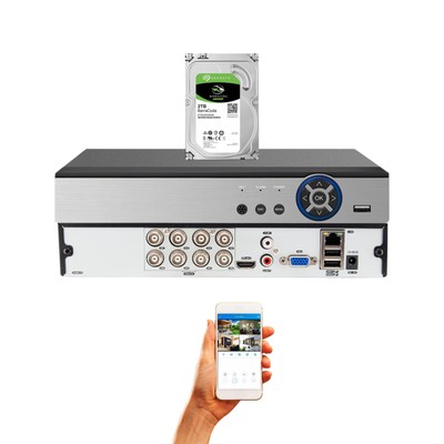 8 Ch Channel Real time DVR H.265 Full HD CCTV Recorder with 2TB Hard drive 