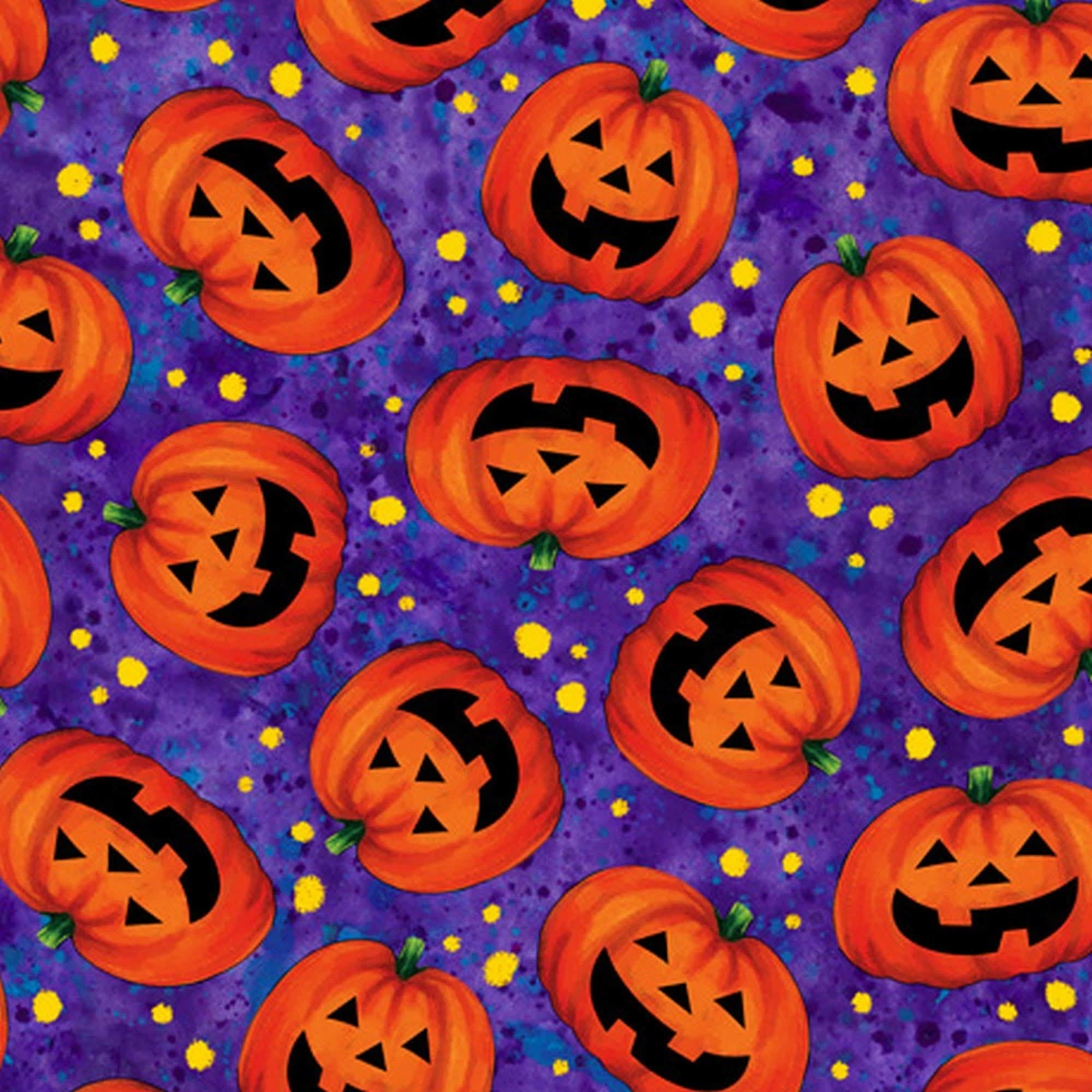 Fabric Halloween Pumpkin Orange on Purple Cotton QUILT
