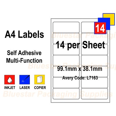 Address Labels White A4 Sheets Sticky Self Adhesive for Inkjet / Laser Printer
