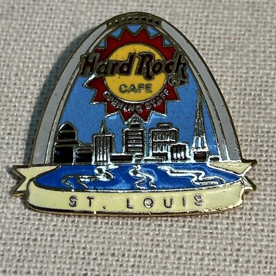 Hard Rock Pin 8853 Opening Staff Gateway Arch St Louis Yellow Banner 1998 VTG