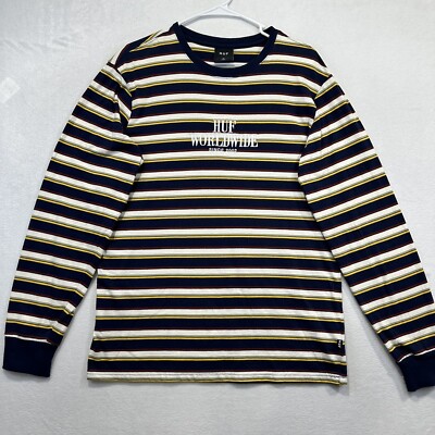 HUF Worldwide Embroidered Stripped Long Sleeve Shirt Mens Medium Skate 